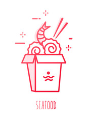 Wall Mural - Seafood in a box. Food delivery vector icon in gradient line style.