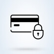 Secure credit card transaction sign line icon or logo. Secure payment, payment protection concept. Credit card and shield with lock linear illustration.