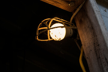 Wall Mural - light bulb on a wooden wall