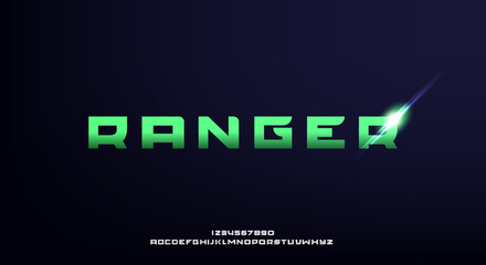 Poster - ranger, a bold and futuristic font, modern scifi typeface design. alphabet vector illustration