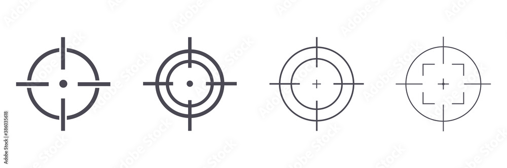 Target destination icon set. Aim sniper shoot group. Focus cursor bull eye mark collection. Vector isolated on white - obrazy, fototapety, plakaty 
