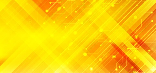 Wall Mural - Abstract business technology structure circuit computer diagonal stripes yellow and orange gradient color background with lighting effect.