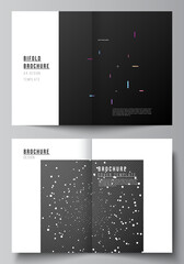 Wall Mural - Vector layout of two A4 format cover mockups design templates for bifold brochure, flyer, magazine, cover design, book design, brochure cover. Tech science future background, space astronomy concept.