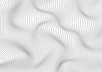 Abstract black wave thin curved lines pattern on white background and texture.