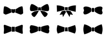 Set Bow Tie Or Neck Tie Simple Icons Isolated. Elegant Silk Neck Bow. Vip Event Accessory – For Stock