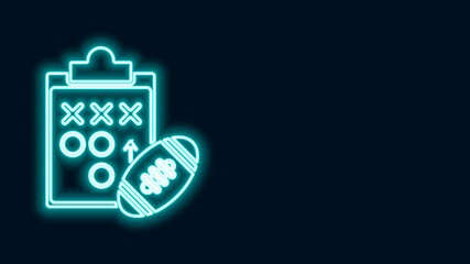 Sticker - Glowing neon line Planning strategy concept icon isolated on black background. Soccer or american football cup formation and tactic. 4K Video motion graphic animation