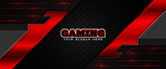 Wall Mural - futuristic red and black abstract gaming banner design template with metal technology concept. vecto