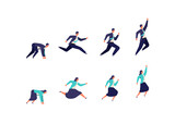 Fototapeta  - Running businessman and woman in suits.  Active poses of business people.