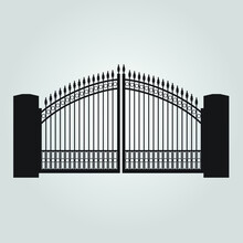 Vector Fence Silhouette Set Isolated. Iron And Brick Fence Decorative Shape Collection. Architecture Gate And Fence Objects