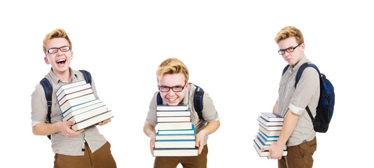 Wall Mural - Funny student with stack of books