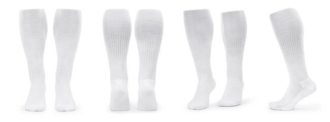 Wall Mural - Set of white long socks mockup isolated on white background with clipping path.