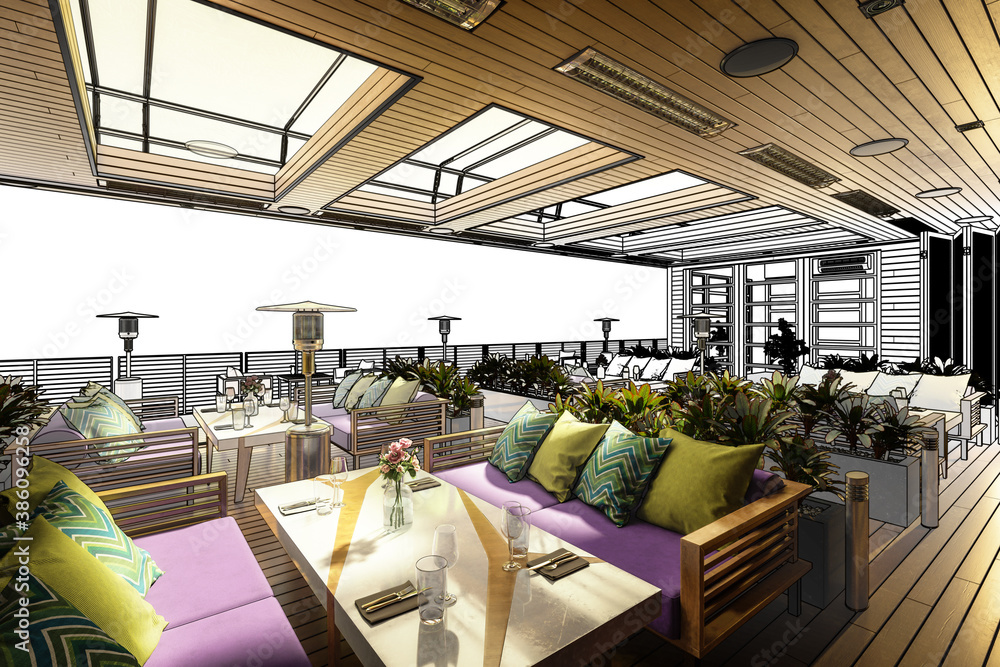 Terrace Restaurant Area Inside a Subropical Resort (project) - 3d ...
