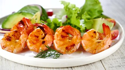 Poster - grilled shrimp skewer and lettuce