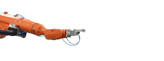 Industrial robot mechanical arm on white background