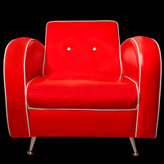 Wall Mural - Luxury red armchair with white edgings and metallic legs isolated on black background