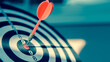 © Eakrin - Bulls eye or dart board has red dart arrow throw hitting the center of a shooting target for business targeting and winning goals business concepts.