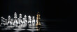 Leinwandbild Motiv King golden chess standing confront of the silver chess team to challenge concepts of leadership and business strategy management and leadership
