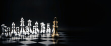 King Golden Chess Standing Confront Of The Silver Chess Team To Challenge Concepts Of Leadership And Business Strategy Management And Leadership
