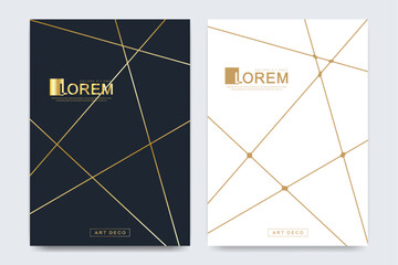 Modern vector template for brochure, leaflet, flyer, advert, cover, magazine or annual report in the A4 size. Golden company style for brandbook and guideline. Art deco style.