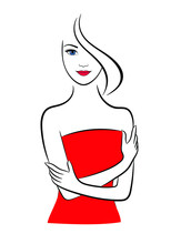 Woman In Red Dress, Vector Contour Illustration
