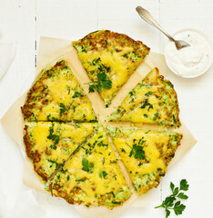 Canvas Print - Zucchini pizza with cheese. Selective focus.