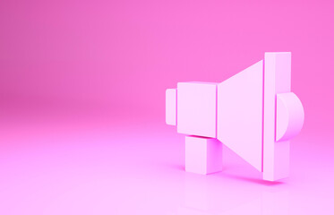 Pink Megaphone icon isolated on pink background. Speaker sign. Minimalism concept. 3d illustration 3D render.