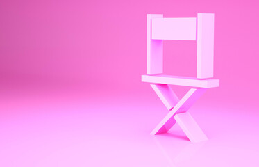 Poster - Pink Director movie chair icon isolated on pink background. Film industry. Minimalism concept. 3d illustration 3D render.