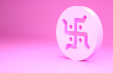 Wall Mural - Pink Hindu swastika religious symbol icon isolated on pink background. Minimalism concept. 3d illustration 3D render.