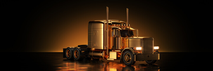 Wall Mural - Gold truck in golden background. 3d rendering