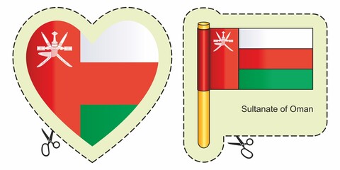 Wall Mural - Flag of Oman, Sultanate of Oman. Vector cut sign here, isolated on white. Can be used for design, stickers, souvenirs.