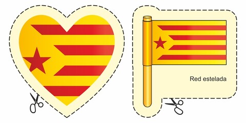 Wall Mural - Red estelada - flag of Catalonia, Vector cut sign here, isolated on white. Can be used for design, stickers, souvenirs.