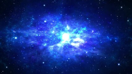 Wall Mural - Abstract Hyper Moving into another galaxy. Speed of light, Blue glowing rays in motion Loop animation. fireworks, explosion, big bang. Moving through stars. Night, Sky, Space, Nebula, Planets