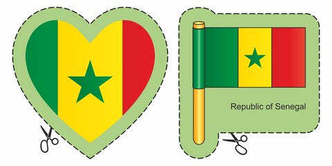 Wall Mural - Flag of Senegal. Vector cut sign here, isolated on white. Can be used for design, stickers, souvenirs.