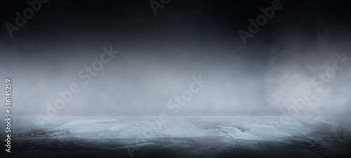 Fotomural Empty dark abstract cement wall and gradient studio room with smoke float up interior texture for display products wall background