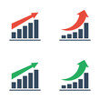 bar charts with raising trend, vector business icons set