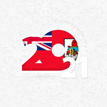 Happy New Year 2021 For Bermuda On Snowflake Background.