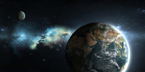 Wall Mural - earth and mars on the background of outer space with a beautiful nebula