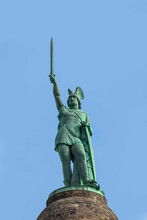 Statue Of Cheruscan Arminius In The Teutoburg Forest Near The City Of Detmold, Germany.