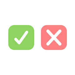 Yes and No or Right and Wrong or Approved and Declined Icons with Check Mark and X Signs in Green and Red Squares