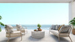 Luxury house living on sea view with swimming pool.3d rendering