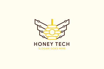 Wall Mural - honey technology logo template use brown and yellow colors. combination of bee hive and wing.