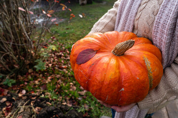 Poster - Woman farmer with pumpkin 