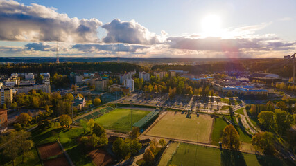 Lahti, Finland. Autumn colors from air. 2020