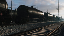 Train Transportation Tank With Oil. Railway Tank Cars With Oil. 3d Illustration