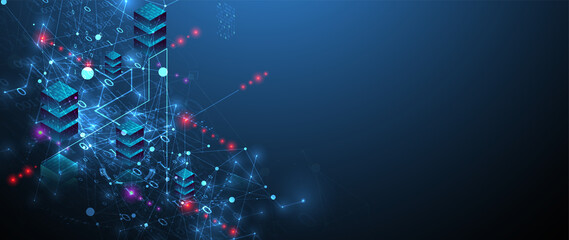Isometric big data concept, database. Abstract technology background. Vector illustration