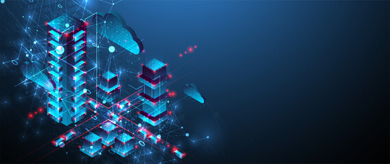 Isometric big data concept, database. Abstract technology background. Vector illustration