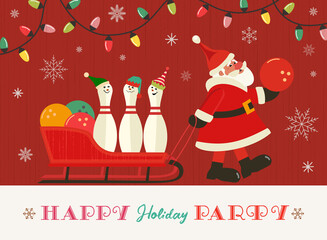 Bowling happy holiday party flat vector greeting