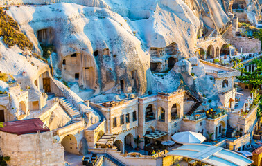 goreme town view in cappadocia region of turkey.