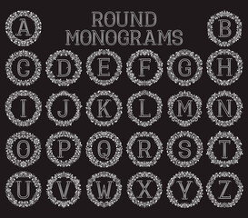 Wall Mural - Vintage monograms set. Letters in round floral frames.