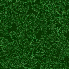 Vector Seamless Pattern With Green Pine Branches.